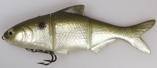 Seitenansicht des 6 Zoll Platinum Swimbaits Threadfin Green Fast Sinking von Castaic.